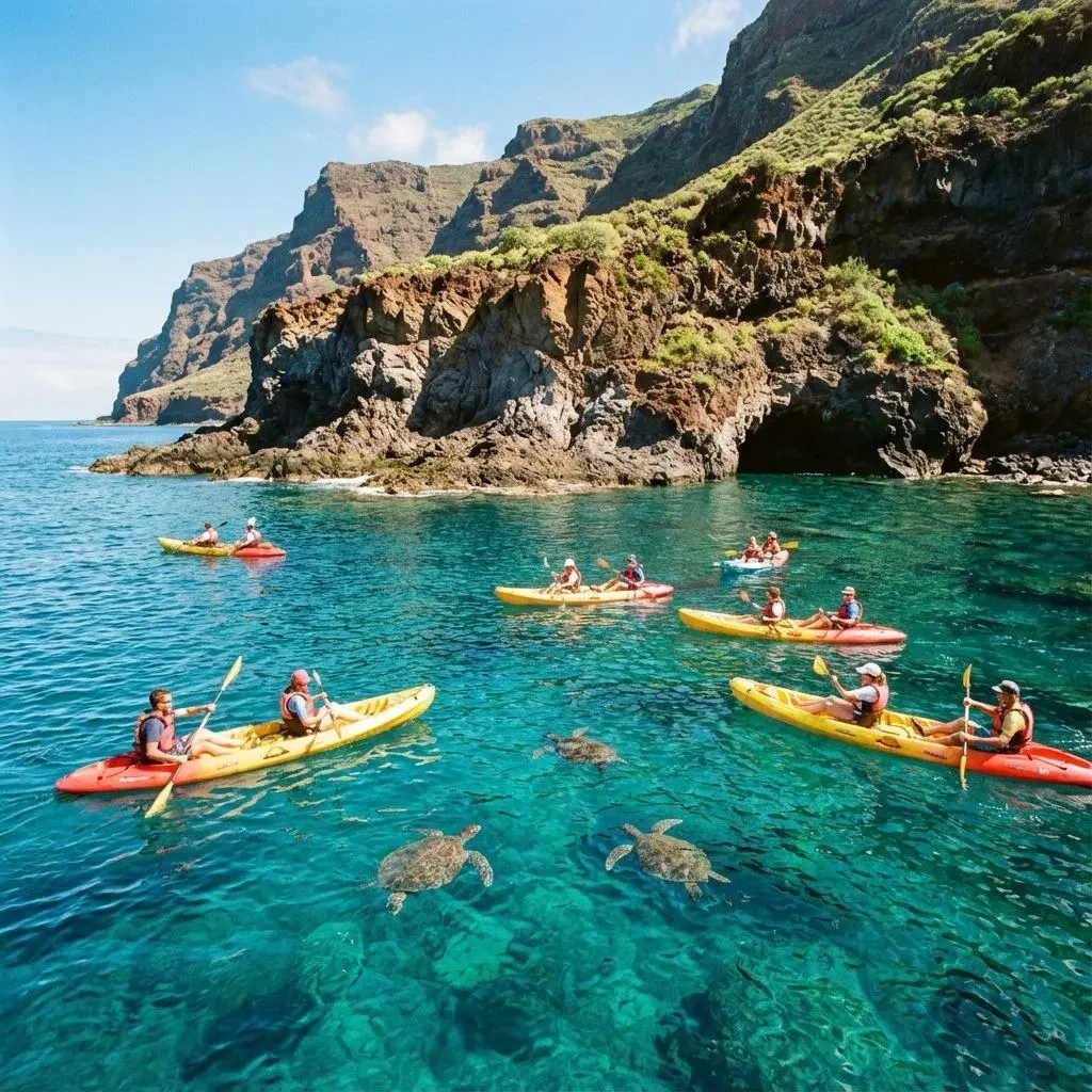 Guided kayak with snorkel in Palm Mar